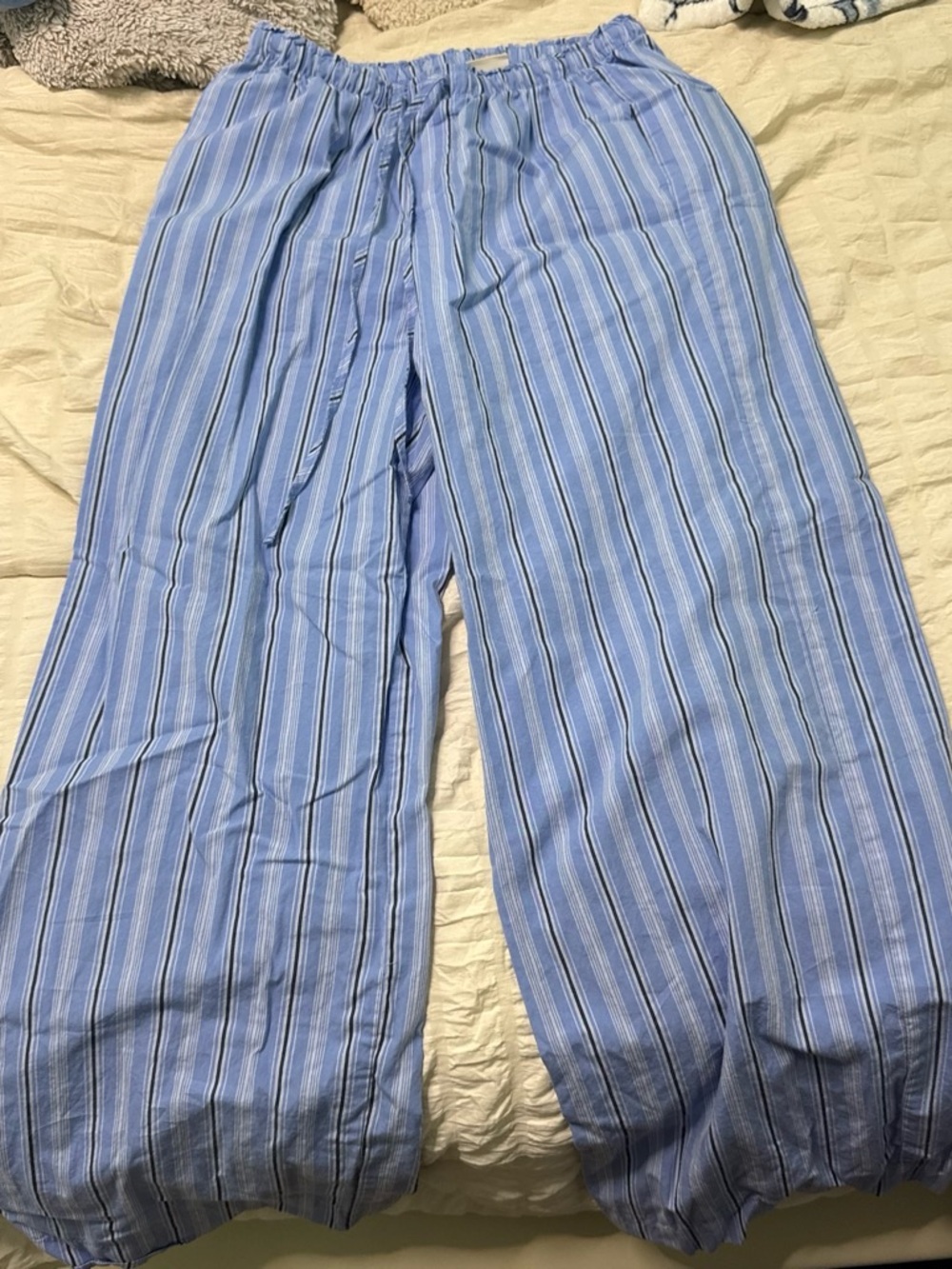 Light Blue Striped Womens Pants